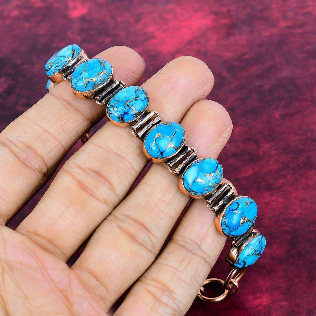 Copper Blue Turquoise Bracelet Copper Adjustable Chain Bracelet Gemstone Jewelry