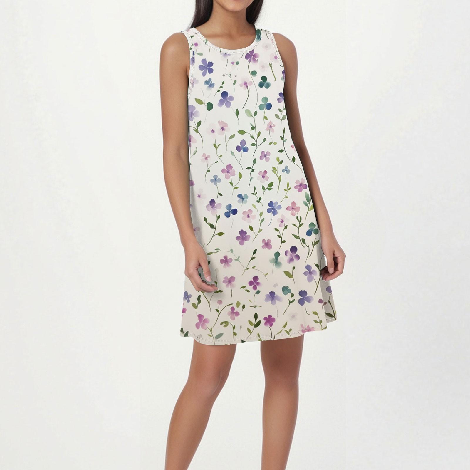 

Женское модное пляжное платье без рукавов с круглым вырезом и цветочным принтом XXL белый