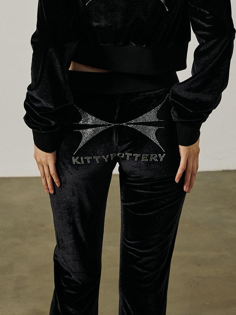 KITTY POTTERY Symbol Hotfix Velvet Bootcut Pants [Black]