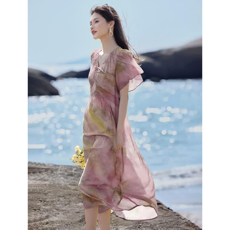 XWI Women s Gradient Tie-Dye V-Neck Midi Dress S