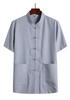 Men’s Summer Cotton Linen Tang Suit Top - Short Sleeve, Frog Button, Loose Fit, Casual Style for Middle-Aged & Elderly