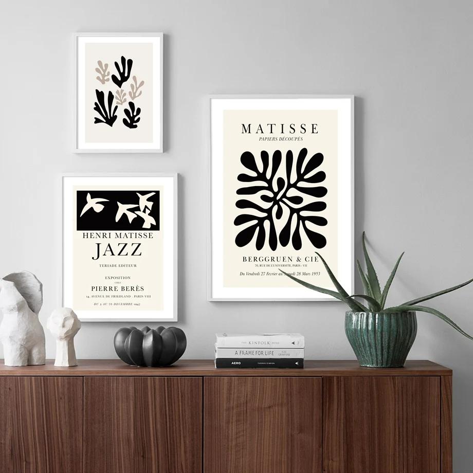 Black Abstract Matisse Coral Birds Leaves  Nude Wall Art Print Nordic Poster Canvas Painting Home Decor Pictures For Living Room