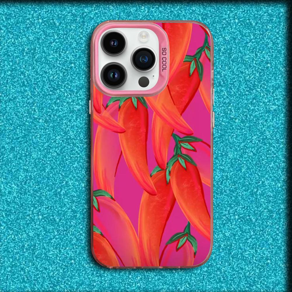 Chili Red Phone Case For iPhone 16,15,14,13,12,11,Mini,Pro,MAX Pink Matte Silicone Cover