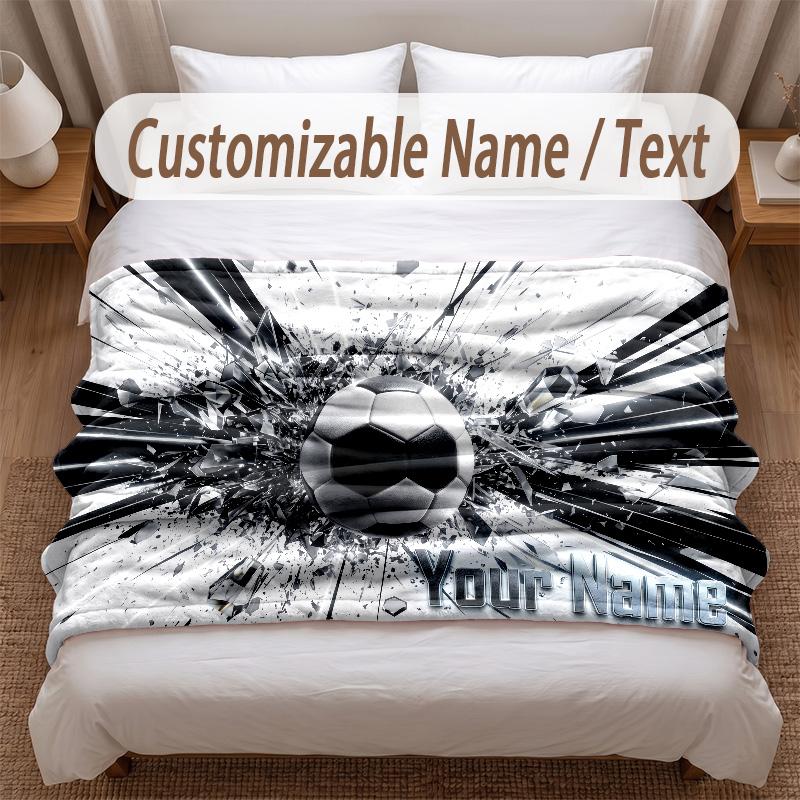 Soccer Theme Soft Blanket Personalized Custom Name Text Print Warm Blanket Home Sofa Bedroom Decor