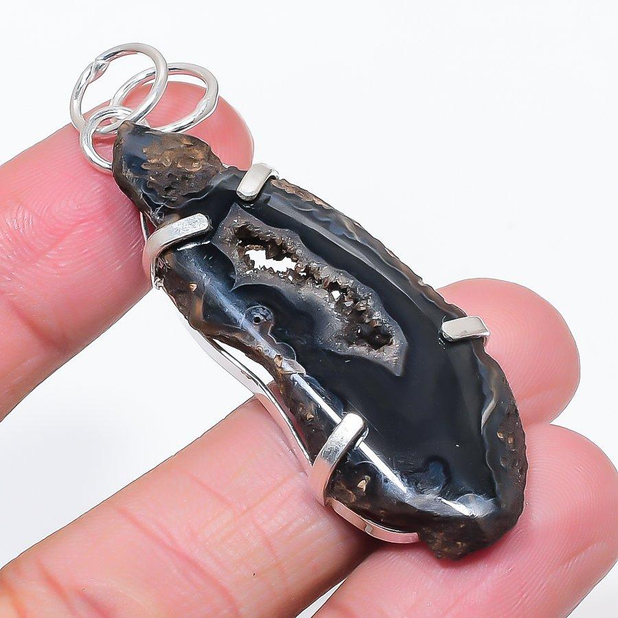 

Natural Agate Geode Slice 925 Sterling Silver Jewelry Pendant 2.60 N5s70