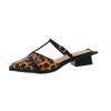 Fashion Leopard-print Leather Bun Head Square Slippers with Female Summer Outside Wear Summer New Non-slip Low Heel Roman Shoes