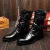 Men's Mid-Tube High-Top Leather Boots: Korean-Style Pointed Martin Boots, British Fashion, Plus Velvet for Warmth.