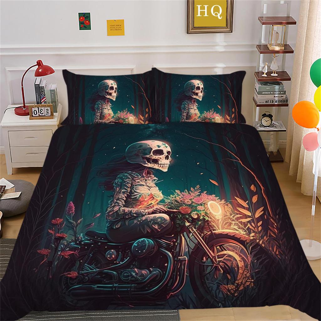 3D Skull Head Beauty Bedding Set Quilt Cover Pillow Cover Bedding Set AU King Full Size Single/Double Bed Home Decoration
