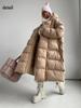 Winter Warmer Damen Oversize Langer Daunenmantel Maxijacke mit Abnehmbarer Kapuze Durchgehender Reißverschluss Gepolstert Langarm