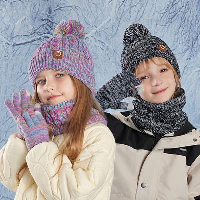 Children's Cap Scarf Gloves Three-Piece Set Coldproof Wool Cap Boys Girls Outdoor Warm Knitted Hat