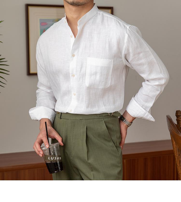 Men's Long-Sleeve Linen Henley Shirt - Casual, Breathable, Versatile for Commuting or Vacation