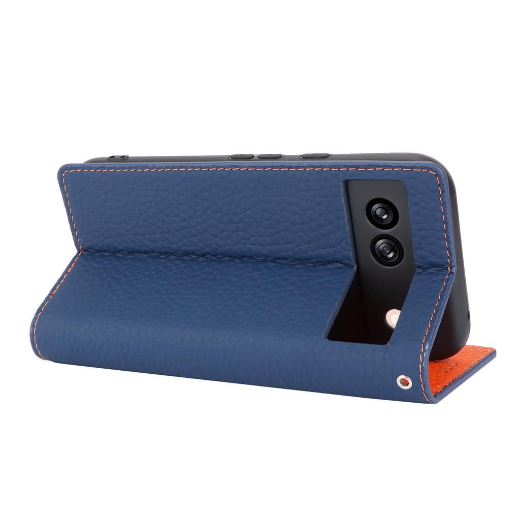 For Google Pixel 8a Genuine Cow Leather Case Litchi Texture Phone Wallet with Strap