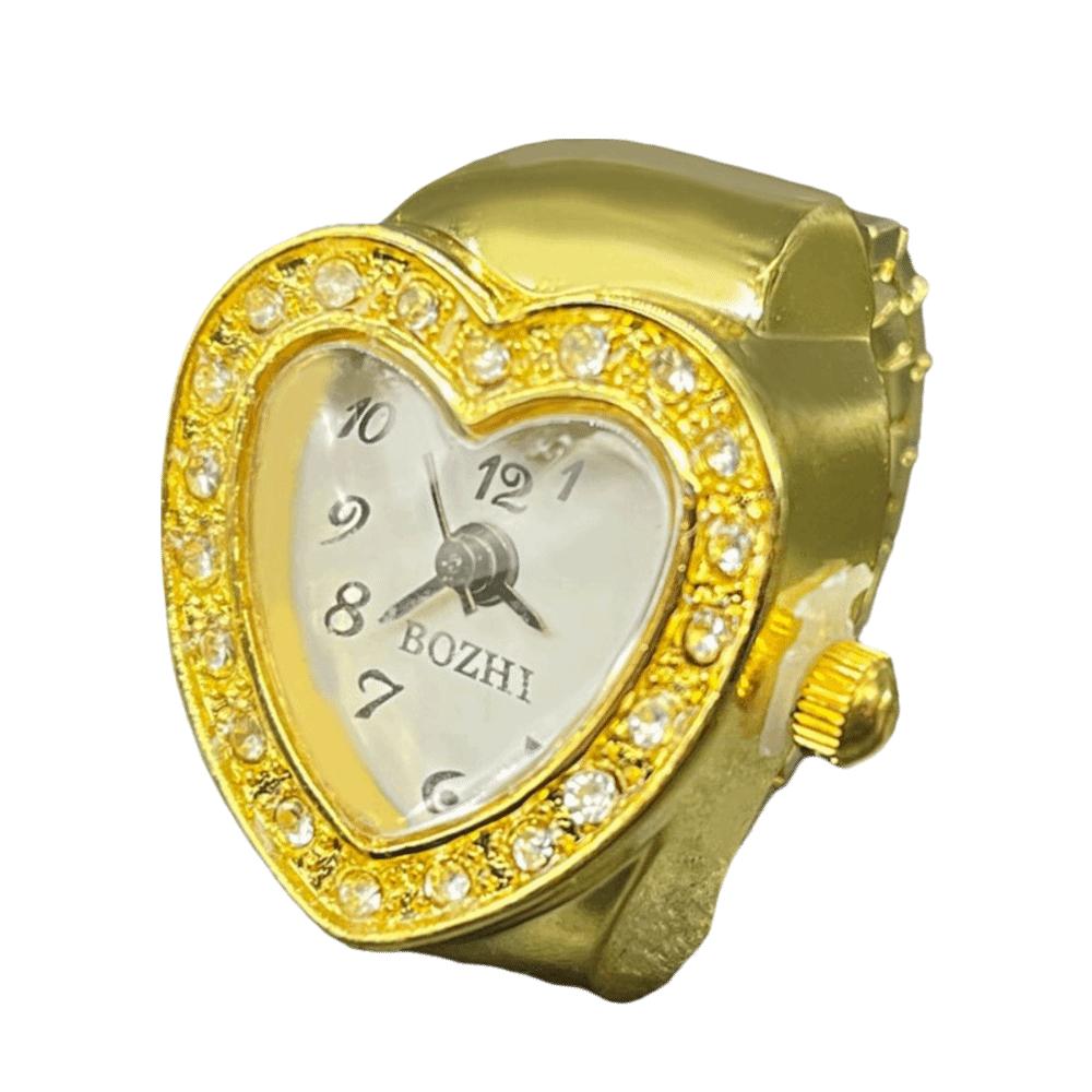 Golden Glitter Ring Watch Heart-shaped Digital Watch Fashion Finger Ring Watch  Gift