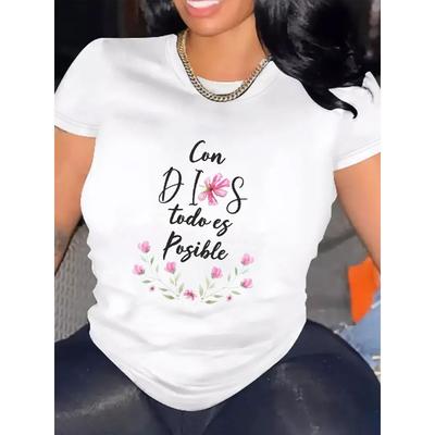Avrupa Beden Kadın Tişört Rahat Bisiklet Yaka Günlük Polyester Karışımı Kısa Kollu Yumuşak Nefes Alabilen Üst