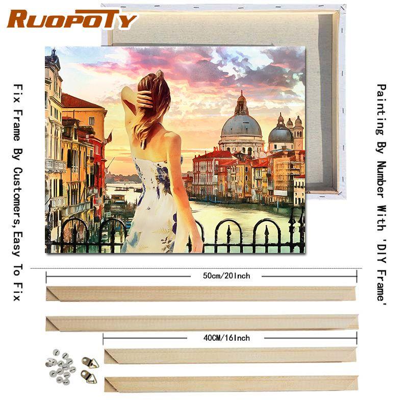RUOPOTY DIY Frame Seaside Girl DIY Painting By Numbers Figure Oil Painting Wall Art Canvas Painting For Home Decors Diy Gift Art