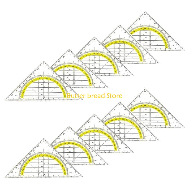 W89C 10Pcs Geometry Tool Square Built-in 180 Degrees Protractor Math Drafting Ruler