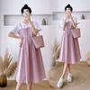 Maternity Clothing New Summer Clothing Large Size Thin Medium and Long Skirt Pregnant Mother Splicing Fake Two Pieces Loose Belly Cover Dress