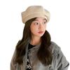 Version of Autumn and Winter New Hat for Women with High End Metal Letters Logo Beret Big Head Circumference Showing Face Little Painter Hat Trend
