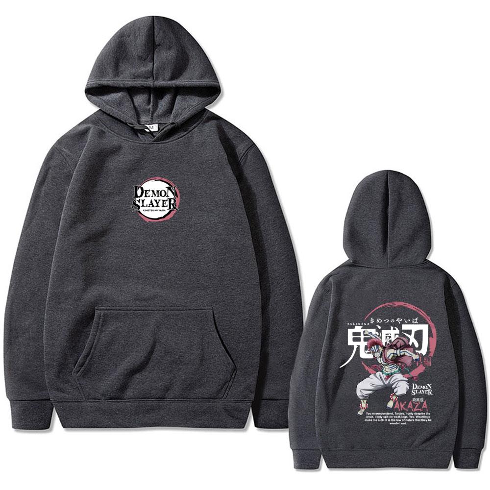 Anime Demon Slayer Akaza Hoodie Men Women Casual Fleece Oversized Pullover Hoodies Men's Fashion Long Sleeve Sweatshirt