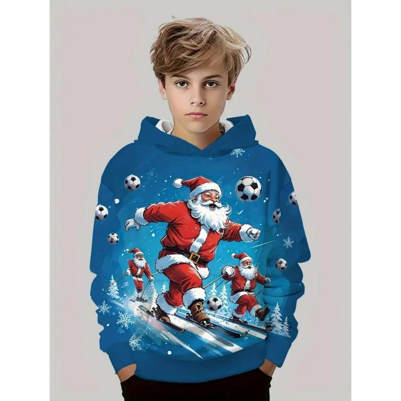 Hip Hop Santa Children's Hoodie Cute Christmas Pattern Holiday Hoodie Loose Comfortable Boys Top Lightweight Children's Clothing