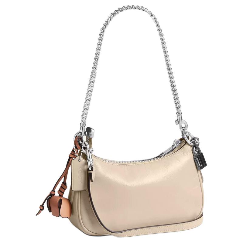 Coach Teri 20 Brand Logo with Charm Leather Shoulder Bag Small Women's Ivory