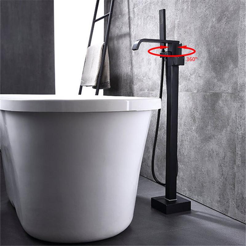 Tuqiu Bathtub Faucet + Handheld Shower Free Standing Rose Gold BathTub Mixer Taps Floor or Wall Mounted Bathtub Mixer