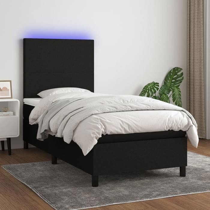 Maison Exclusive - Slatted Bed Base with Mattress and LED Black 90x190cm Fabric