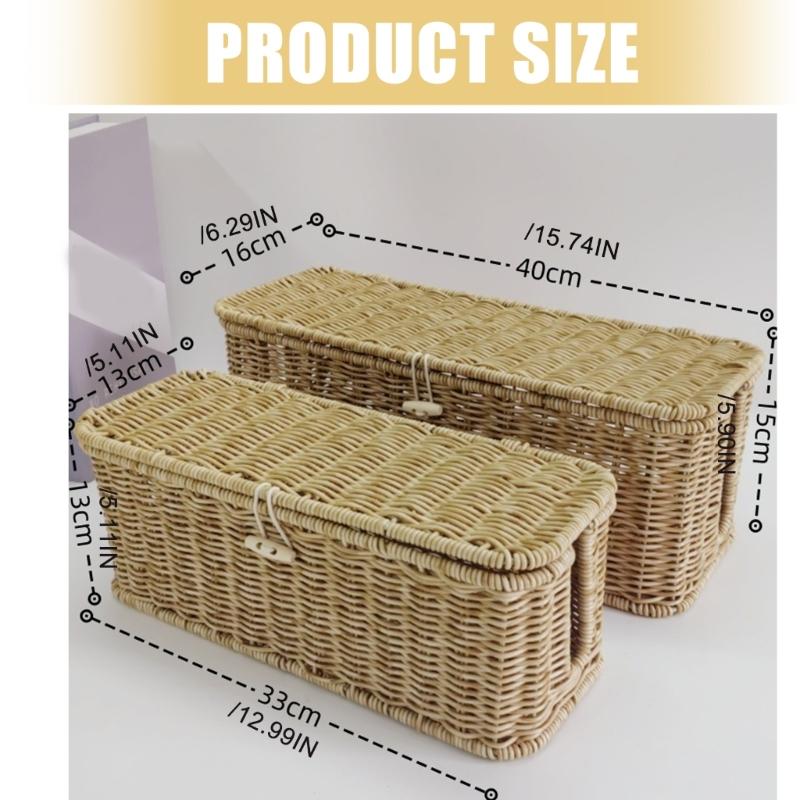 PE Woven Flipping Top Storage Basket With Realistic Rattan Look Household Bin For Kitchen Organization And Home Decors