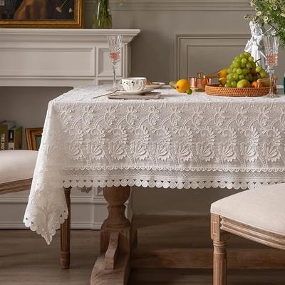 Tovaglia di lusso ricamata in pizzo bianco per la decorazione della tavola americana della tovaglia del soggiorno della camera da letto della festa nuziale