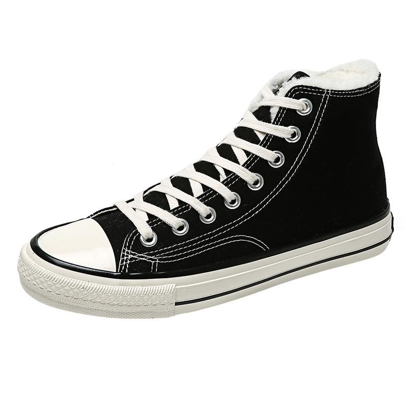 Canvas Shoes Men's High-top Winter Velvet Warm Cotton Shoes Are Trendy and Versatile Student Shoes Men's Cloth Shoes Are Trendy.
