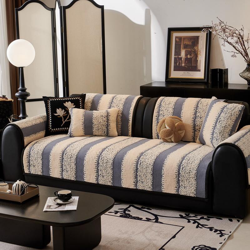 Sofa Cushion  New Thousand Bird Grid Thickened Plush Seat Cushion High-end Non-slip Leather Sofa Cover Winter Cover