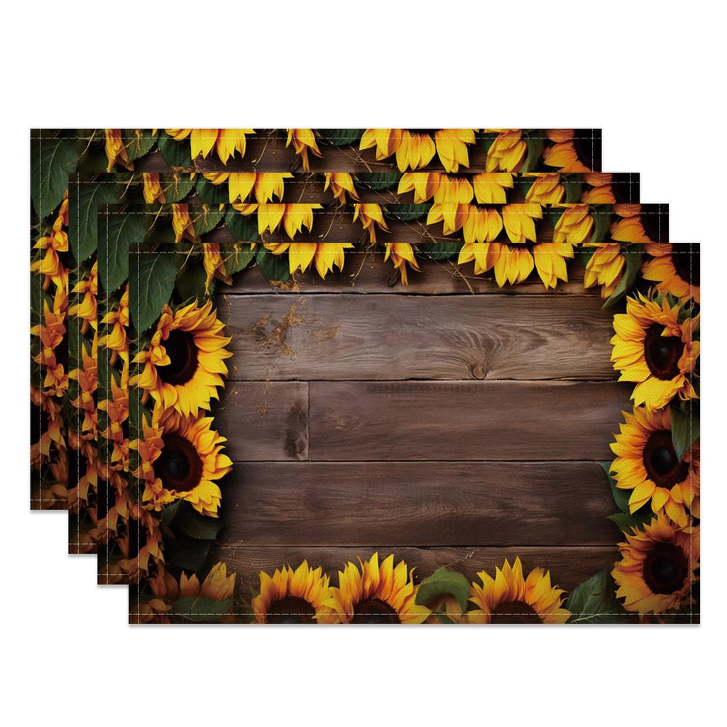 Autumn Harvest Placemats Sunflower Pumpkin Fall Leaves Printing Cozy Seasonal Table for Dining High Tea Wedding Decoration