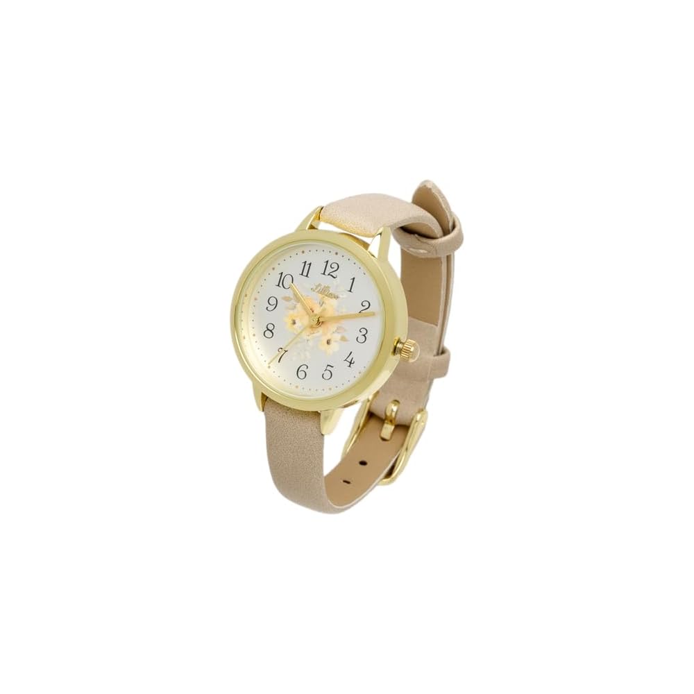 Fieldwork Women s Analog Watch Floral Pattern Beige Leather Strap Garden JN022-2