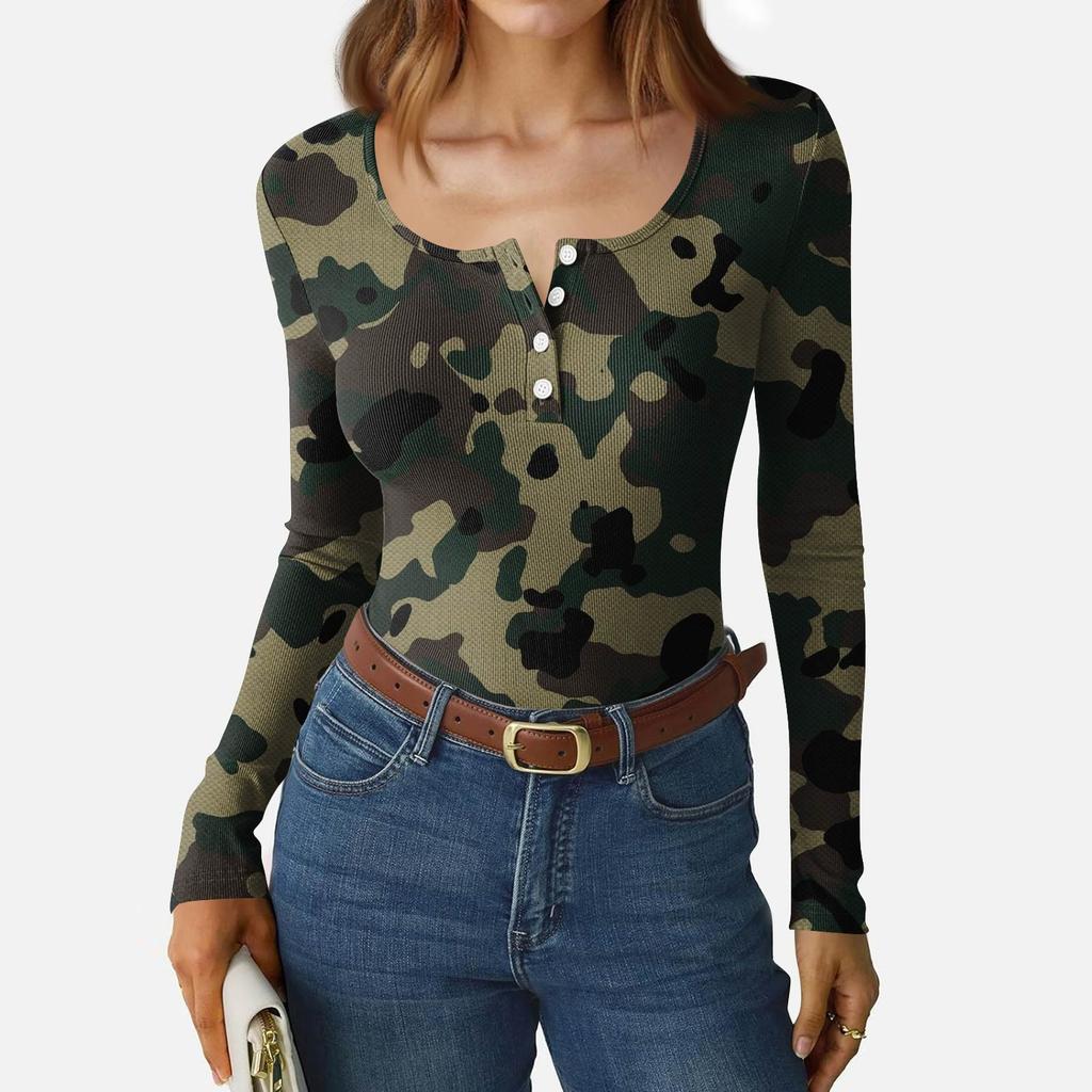 Women's Slim Bottom T-shirt Fashion Casual Gradient Printing Round Neck Pullover Long Sleeve Top