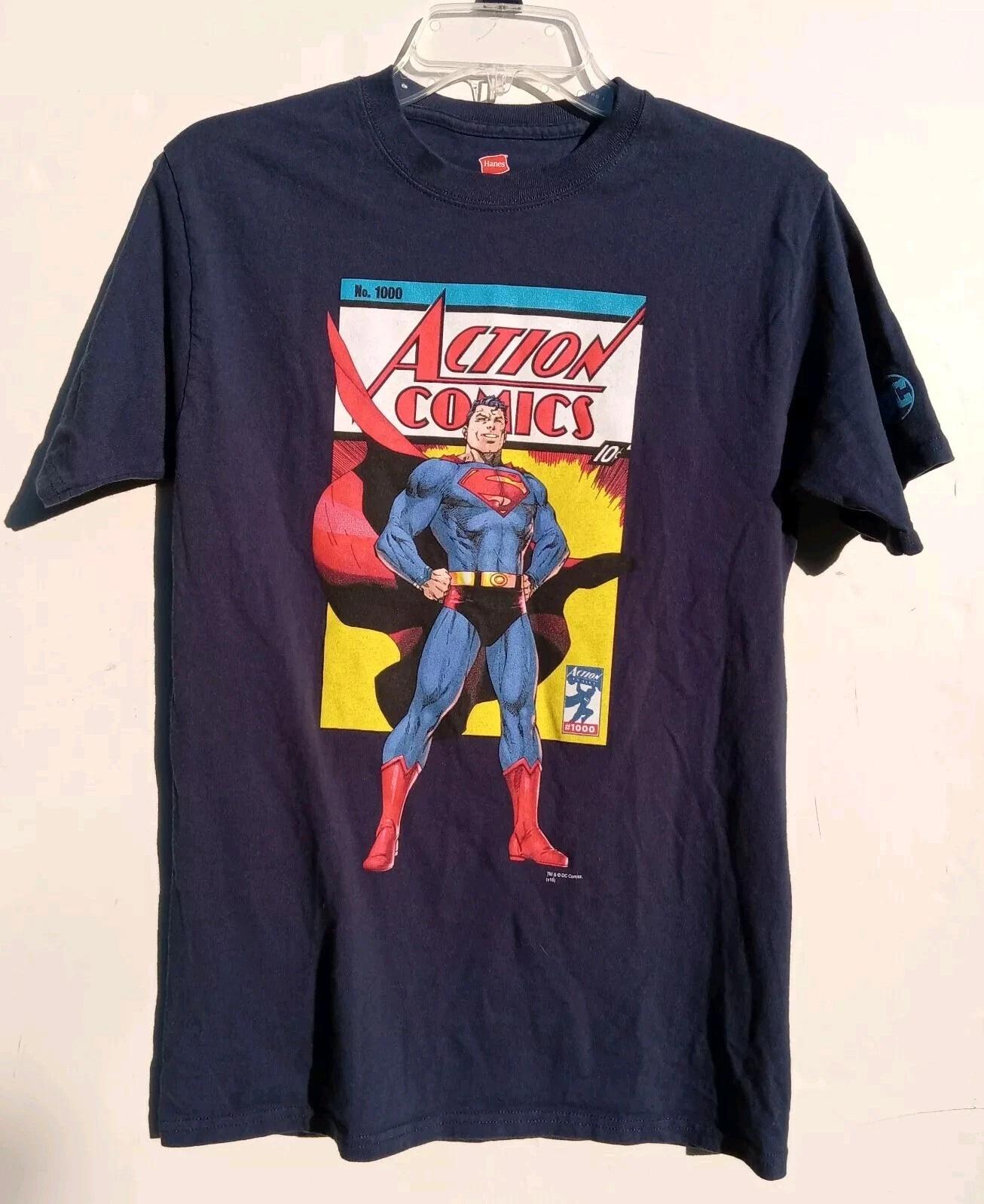 DC Action Comics 1000 Graphitti T-Shirt Large Jim Lee Art Brand Navy Blue 160