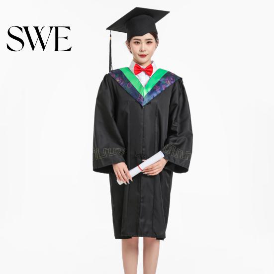 Commencement Outfit Bachelor Uniform Matte Graduation Gown Cap Tassel Set V-Neck Long Sleeve Robe And Ceremonies Photo Props Suit