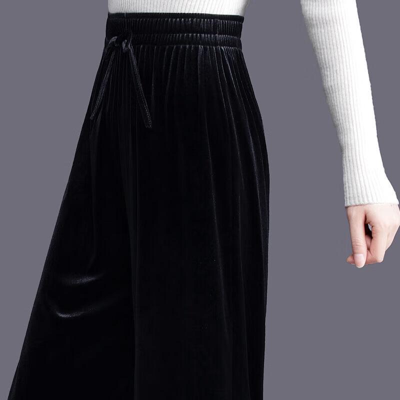 Women's Gold Velvet High-Waist Wide-Leg Pants