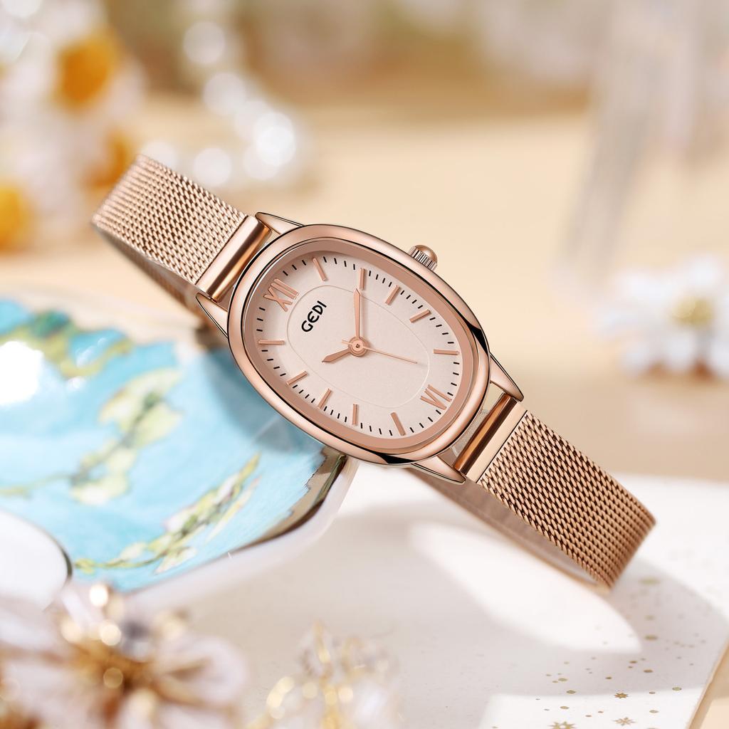 Simple And Exquisite Oval Women'S Watch Niche High-End Quartz Watch Women'S Waterproof Mesh Belt Watch