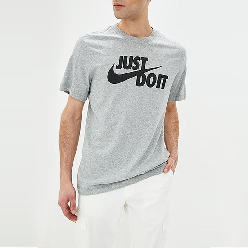 Nike Short Sleeve Casual Sport Tee With Swoosh - Just Do It Men Tops Grey AR5006-063