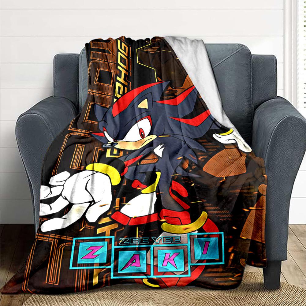 1 stuks Sonic Shadow Flanellen Deken, Zacht Huidvriendelijk met Digitale Print, Diverse Maten Verkrijgbaar voor Familie, Vrienden, Verjaardag