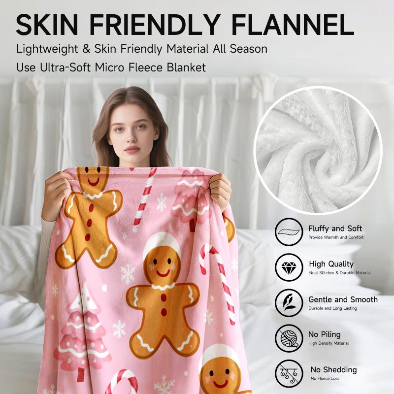 Christmas Gingerbread Flannel Blanket, Multi-purpose Camping Nap Blanket Bed Sofa Bedding Home Decoration Halloween Christmas