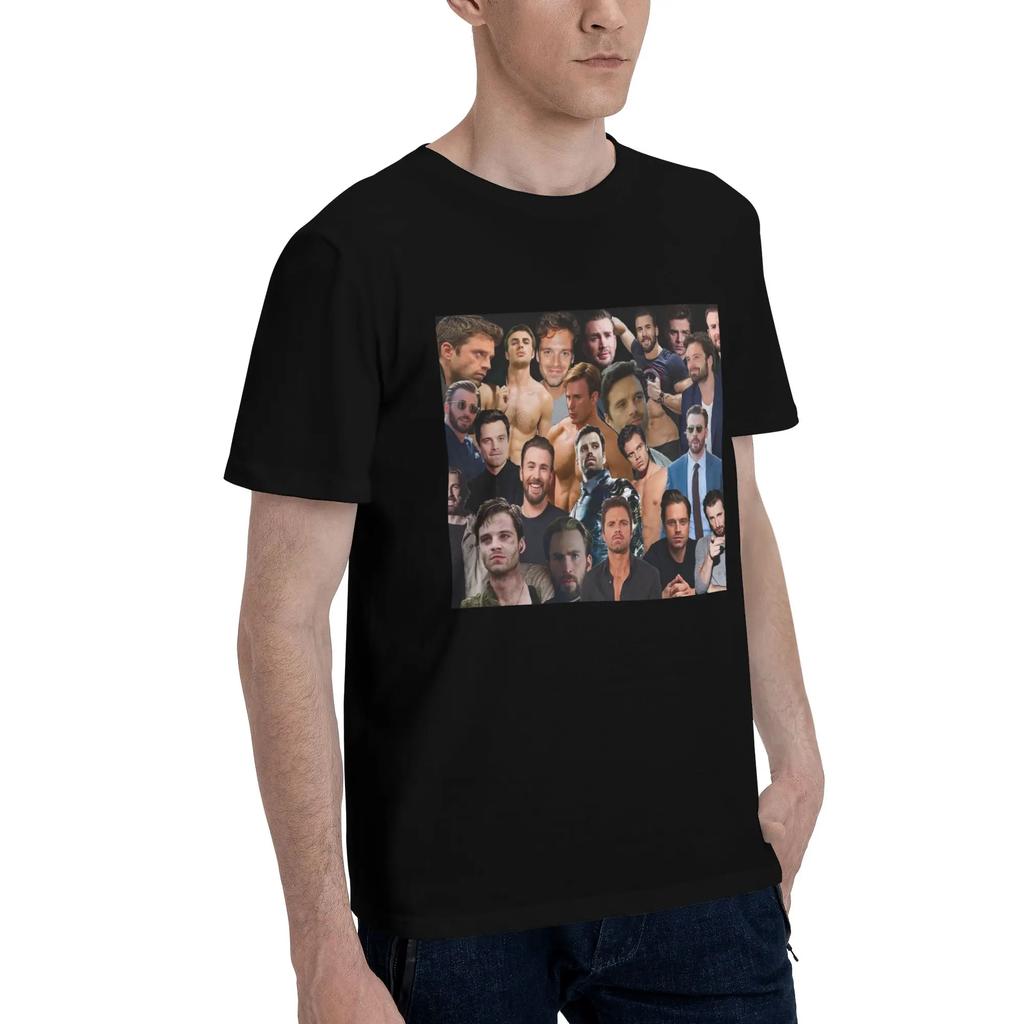 Sebastian Stan und Chris Evans Collage Herren T-Shirt Übergröße T-Shirts Herren Rundhals Baumwolle T-Shirts Kurz Sommer Herren