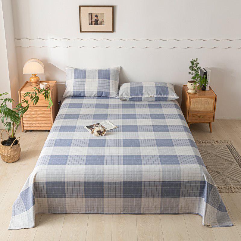 Striped Coarse Cloth Bed Sheet Set: Washable, Skin-Friendly, Cool Mat for Home & Dorm. Available In Single/Double Three-Piece Set.