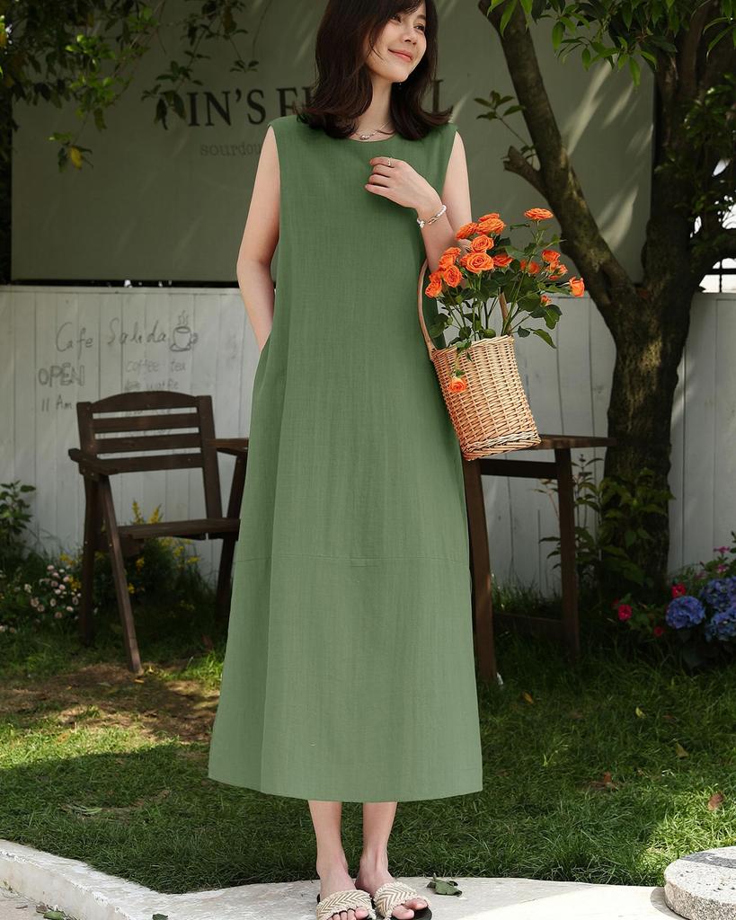 Sueeya Long Sleeveless Maxi Natural Loose Summer Women's Dress, Color, Fit, Flattering, Refreshing, Stylish, Cute, Lined,