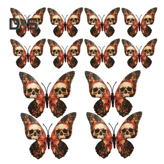 

12 шт. Наклейка на стену на Хэллоуин 3D стерео череп бабочка наклейка готический винтажный домашний декор для окон, дверей, холодильника декор Skull