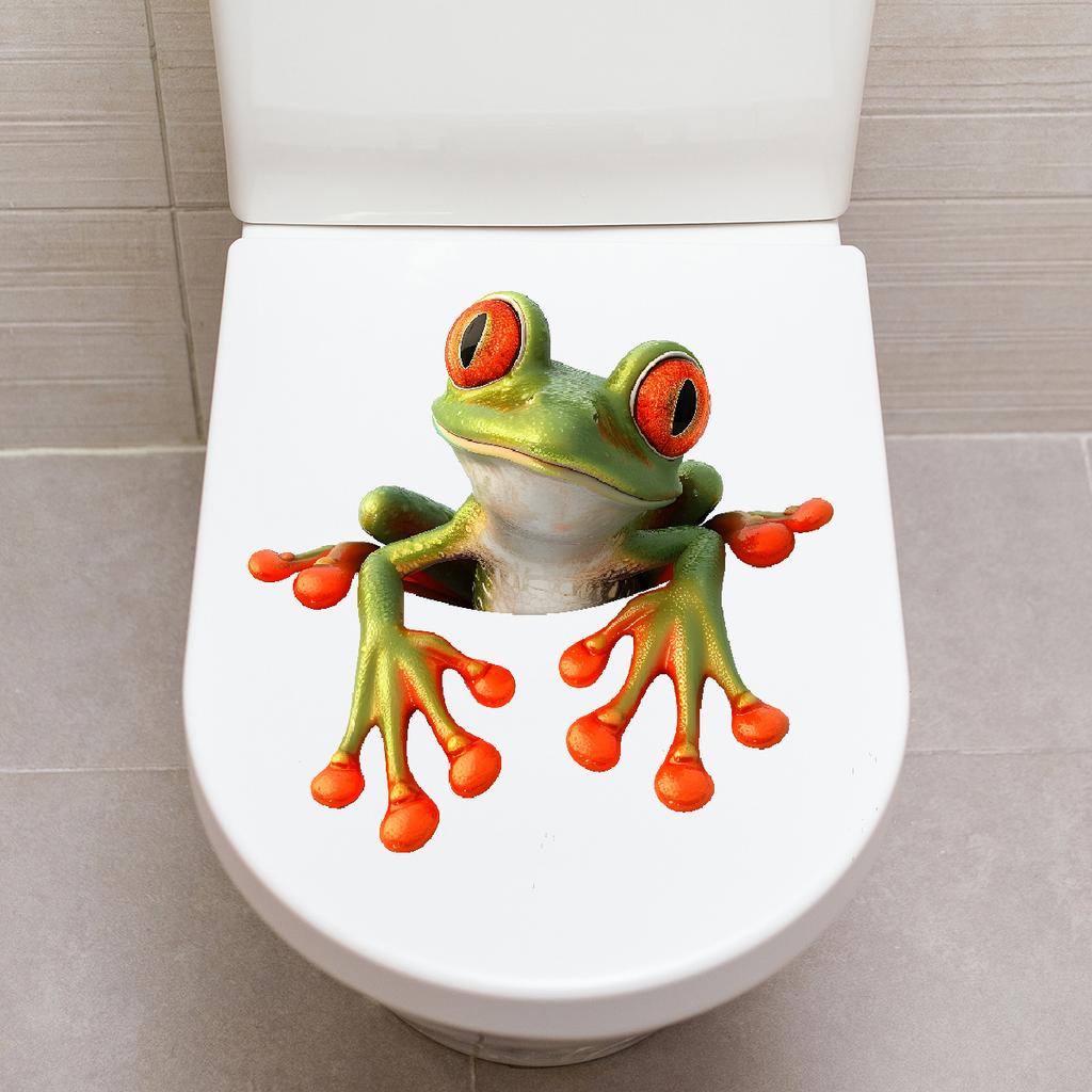 Playful Frog Toilet Seat Sticker Waterproof Self-Adhesive Removable Decal for Bathroom WC Decoration