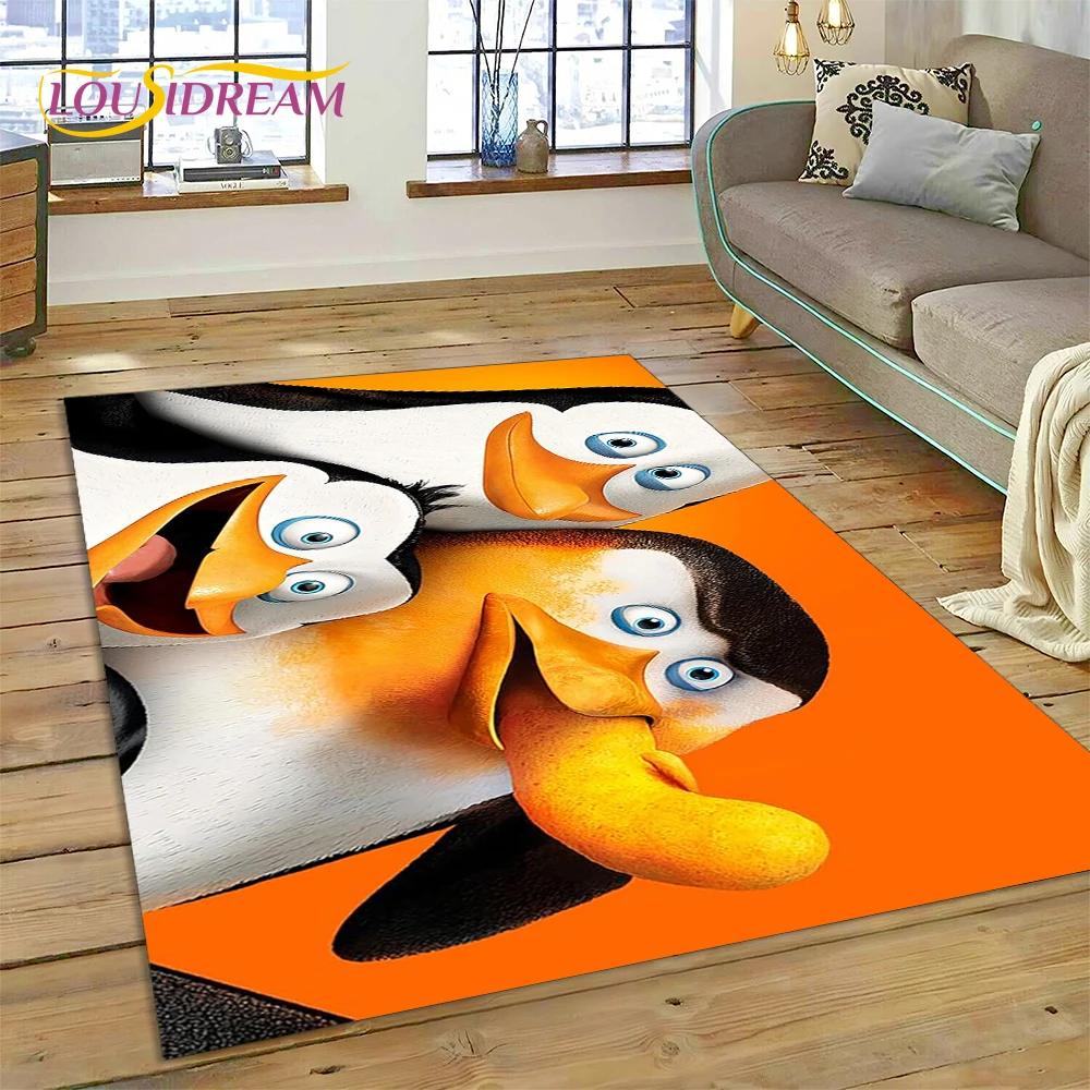 Roztomilý kreslený koberec s tučňáky z Madagaskaru pro obývací pokoj, ložnici, domácí dekoraci pohovky, koberec do dětského pokoje, protiskluzová podložka na podlahu, dárek