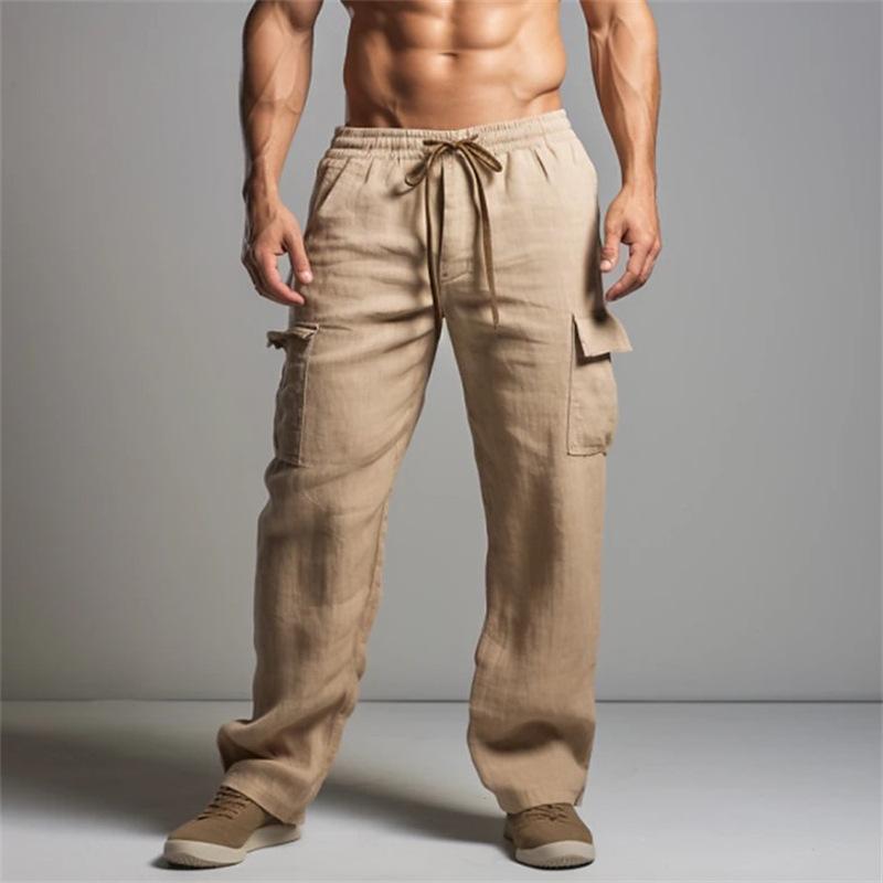 

Men s Plus Size Workwear Multi Pocket Solid Colour Spring and Autumn Loose Drawstring Breathable Tie Dye Wide Leg Trousers 3XL