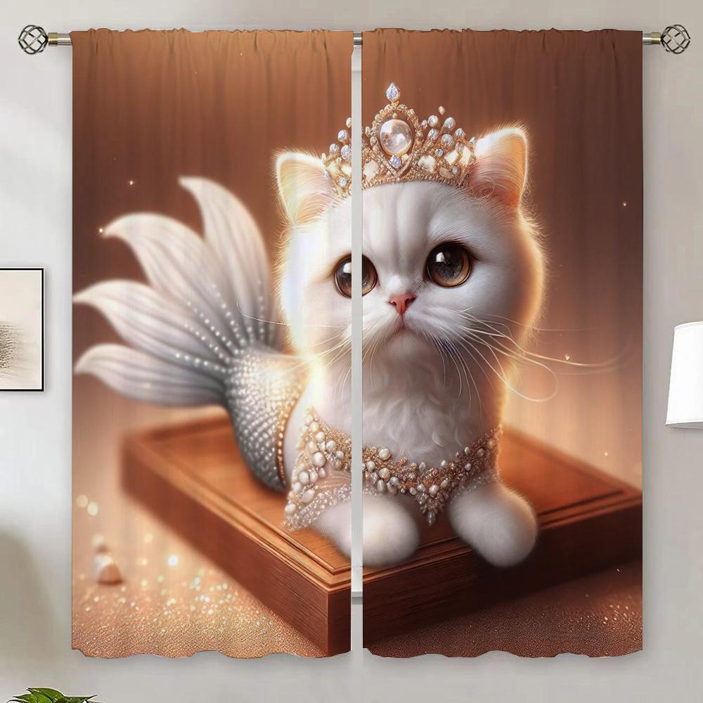 Mermaid Cat Elegant Room Curtains for Living Room Cheap Things With Free Shipping for Home Interior Curtains Blackout Curtain