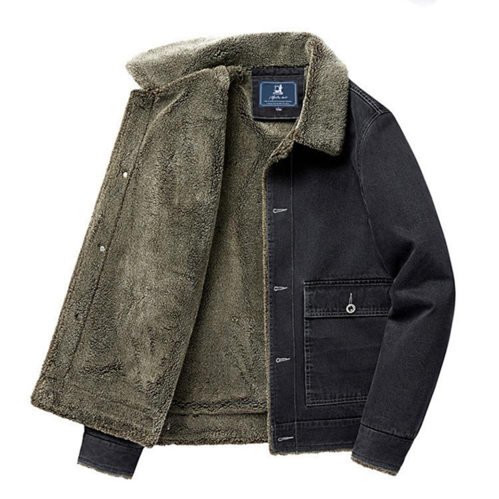 

New Winter Men Fleece Warm Denim Jackets Large Pockets Cargo Denim Jackets High Quality Male Light Blue Slim Denim Coats Size 4X 4XL чёрный